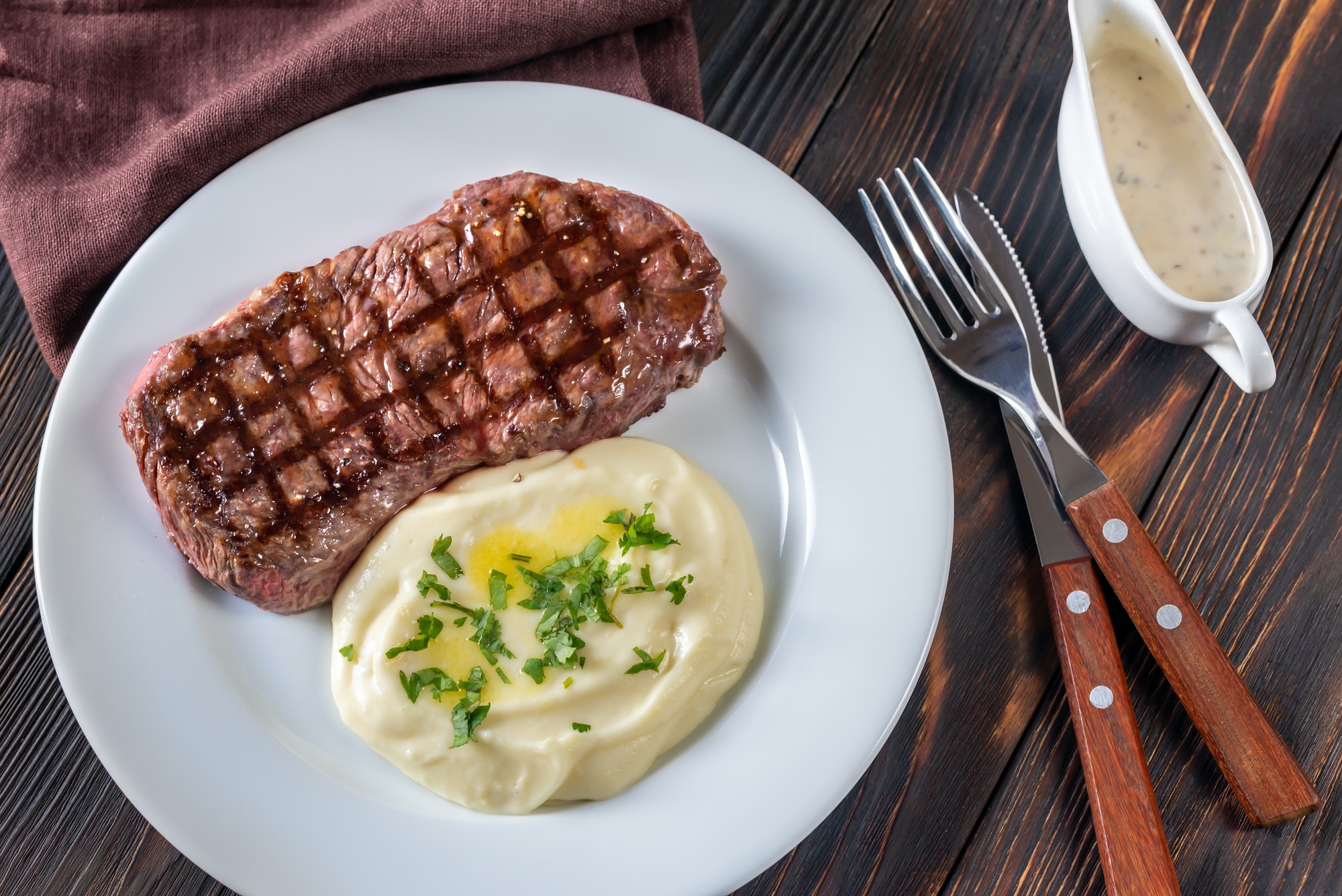 Strip steak with celery puree